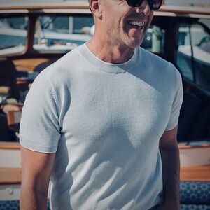 NEW Collars & Co Aqua Wool Cotton Amalfi Luxe‎ Tee Medium